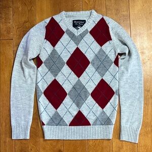 Vintage Y2K Bluenotes Argyle V-Neck Sweater Size XS Red Grey Preppy Retro Office